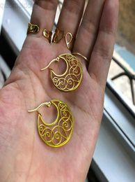 Vintage Ethnic Hollow Flower Pattern Earrings For Women Geometry Elegant Stainless Steel Earing Fashion Jewelry Femme Bijoux L22082812037