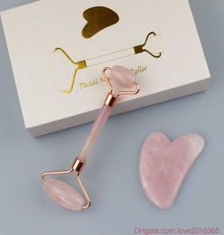 Natural Pink Crystal Gua Sha Jade Roller Massager Facial Beauty Tool Heartshaped Scraping Board With Gift Box Set Can Remarks Bra4963482