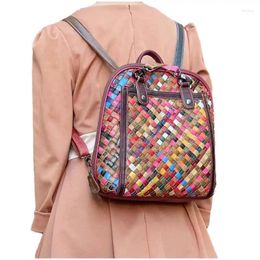 School Bags LOMANTINA Women Genuine Leather Backpacks Knitting Shoulder Female Travel Backpack Casual College Book Bag For Girls