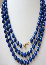 14K 8mm Egyptian Lapis Lazuli Dark Blue Round Bead Gemstones necklace 48039039Long3423201