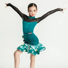 Stage Wear Fashion Long Sleeved National Standard Ballroom Dance Dress Girls Samba Latin Costumes Kids Practice Clothing XS7821