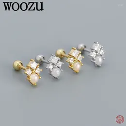 Stud Earrings WOOZU 925 Sterling Silver Unique Geometric Synthetic Pearl Beads For Women Party Creative Jewelry Pendientes Mujer