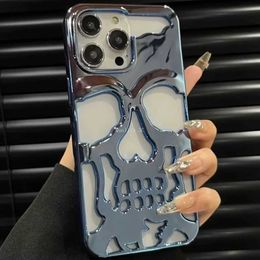 Cell Phone Cases Luxury hollow skull phone case suitable for iPhone 14 ProMax 13 12 11 Pro Max 14 Plus 13 tablet matte shock-absorbing soft cover J240418