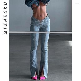 Women's Jeans Sexy Cut Out Split Flare Women Low Rise Vintage Slim Denim Tousers 2024 Summer Harajuku Runway Clothes