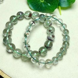 Link Bracelets Natural Green Garden Quartz Bracelet Women Fashion Healing Crystal Round Beads Lovers Strand Jewelry Gift 1PCS 9/10/12MM