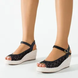 Dress Shoes Summer Wedge Sandals Lace Large Open Toe Fish Mouth Platform Mesh Beach Sandalias De Mujer Verano 2024