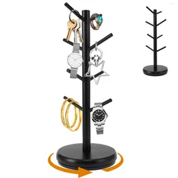 Kitchen Storage Coffee Mug Tree With 8 Hooks Bamboo Wood Holder For Counter 360° Rotated Cup Space Saving Rack