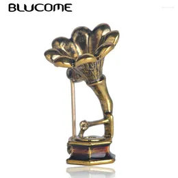 Brooches Blucome Arrived Vintage Phonograph Shape Brooch Musical Instruments Gramophone For Women Lady Sweater Scarf Pins