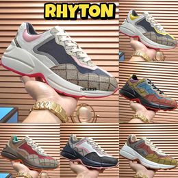 Rhyton Casual Shoes Love Parade Rhyton Reflective Chunky Leather Printed Sneaker Red Khaki Beige Navy White Pink Canvas Mouth Mouse Strawberry Men Women Sneakers