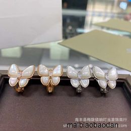 Vancclfe Top Quality Classic Style V Gold High Edition Butterfly Earrings for Womens New White Fritillaria Cats Eye Stone Ear Patches with Advanced Sense Mosan Diamo