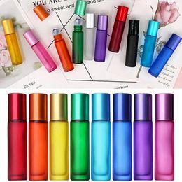 Storage Bottles 10pcs 10ml Portable Frosted Colourful Thick Glass Roller Essential Oil Perfume Travel Refillable Rollerball Bottle