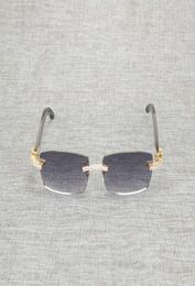 Vintage Rhinestone Black White Buffalo Horn Rimless Sunglasses Men Wood Sun Glasses Metal Frame Shades for Summer Club Eyewear8319142