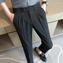 Men's Suits British Striped Suit Pants For Men Spring/summer Casual Business Formal Slim Fit Ankle Length Streetwear Trousers 28-36