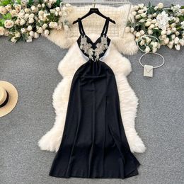 Casual Dresses Foamlina 2024 Spring Summer Vintage Evening Party Dress Women's Heavy Industry Embroidery Slim Fit Luxury Long Suspend