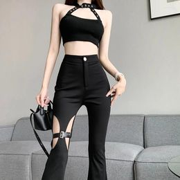 Women's Pants Y2k High Waist In Summer Trumpet Slim Hollow Sequined Sexy Button Long