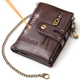 Wallets 2021 New Men Wallets Name Customized PU Leather Short Card Holder Chain Men Purse High Quality Brand Male wallet