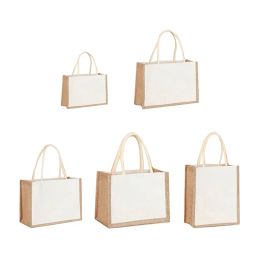 Burlap Jute Tote Shopping Bag Gift Bags Vintage Top-Handle Storage Organiser Handbag for Grocery Wedding Birthday LL