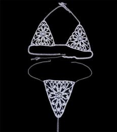 New Design Womens Flower Sexy Body Chain Bra Harness Necklace Crystal Underwear Belly Body Chain Panties Body Jewelry T2005088857274