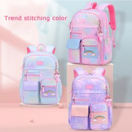 Bags 2023 New Primary School Backpack SideOpening Students Bags Waterproof For Girls Children Rainbow Series Gradient Cute Princess