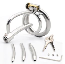 Stainless Steel Male Chastity Devices Cock Cage With Urethral Catheter Penis Lock Cock Ring Sex Toys For Men Chastity Belt2678294