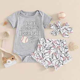 Clothing Sets Summer Toddler Clothes Baby Girls Boys Short Sleeve Romper Baseball Print Shorts Headband 3pcs Outfits 0-18M