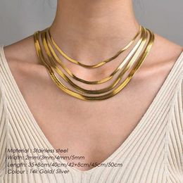 Pendant Necklaces 10PCS Hot Fashion Unisex Snake Chain Necklace for Women Choker Stainless Steel Herringbone Gold Color Chain Necklaces Jewelry 240419