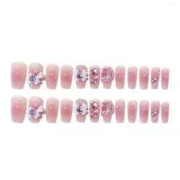 False Nails Rhinestone Decor Sweet Pink & Charming Reusable For Shopping Travelling Dating