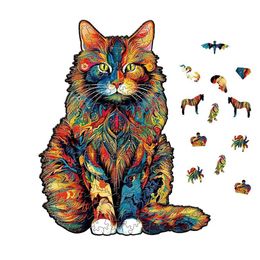 3D Puzzles Color Changing Cat Wooden Puzzle Irregular Animal Shaped Wooden Puzzle High Difficulty Puzzle Toy Birthday Christmas 240419