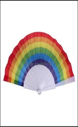 Party Favour Event Supplies Festive Home Garden Folding Rainbow Fan Printing Crafts Festival Decoration Plastic Hand Held Dance Fan6084357