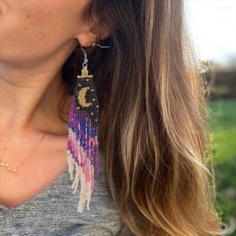 Dangle Earrings Rice Bead Hand Knitting Fashion Sun Moon And Starry Sky Beading Simple Bohemia Geometry Ma'am Fringe