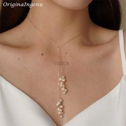 Pendant Necklaces Real 14K Gold Filled Y Necklace Natural Pearl Necklace Gold Choker Handmade Pendants Collier Femme Kolye Collares Boho Jewellery 240419