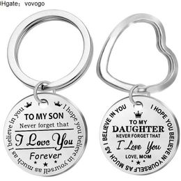 Personalised To My Son Stainless Steel Keychain Engraved To My Daughter Forever Love Mom Keyring Heart Key Chains Charm Love Pendant Jewellery