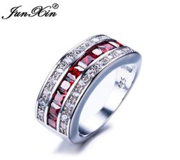 Wedding Rings JUNXIN Fashion Women Red Geometric Ring Luxury White Gold Vintage For Birth Stone Jewelry2513324