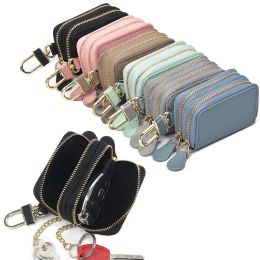 Wallets New Genuine Leather Key Wallets Men Simple Car Key Keeper Pouch Housekeeper Holder Ladies Cowhide Leather Double Zipper Key Case