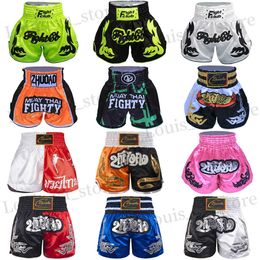 Men's Shorts Muay Thai Shorts Men Embroidery Sports Fighting Kickboxing Short Pants Women Kids Custom Sanda MMA Boxeo Trunks Black T240419
