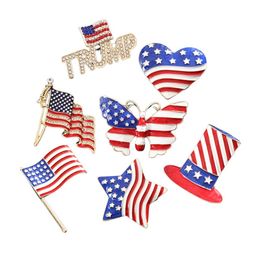 Vintage Crystal Trump Brosch Pins USA Flag Brosches Diamond Brosches Zinc Alloy Us Flags Pin Badge