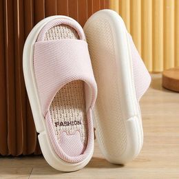 Slippers Thick Bottom Linen Women Female Lovers Home Indoor Slides Men Antiskid Cotton Spring Autumn Shoes