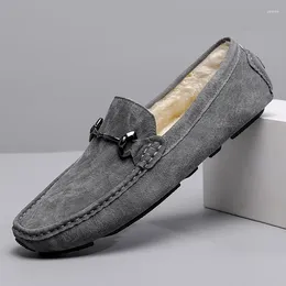 Casual Shoes Men Fashion Fur Handmade Suede Genuine Leather Mens Loafers Moccasins Slip On Men's Flats Male Driving