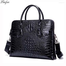 Briefcases Brand Men's Briefcase Crocodile Pattern Genuine Leather 14 Inch Laptop Business Handbag Cowhide Male Office Bag Black