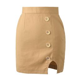 Women's Sexy 2021 Buttocks Wrapped Slim Fit A-Line Short High Waisted Button Split Solid Color Half Skirt For Women