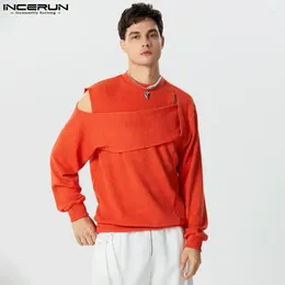 Men's Sweaters Fashion Casual Style Tops INCERUN Mens Cross Design Sweater Simple All-match Hollow Out Long Sleeved Pullover S-5XL 2024