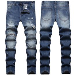 Men's Jeans Trendy Zipper Ripped Slim Feet Blue Fall/winter Style