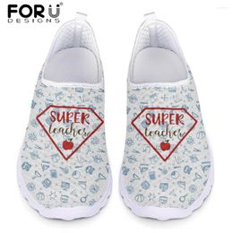 Casual Shoes FORUDESIGNS Super Teacher Printing Slip On Flats Woman Breathable Summer Sneakers Ladies Gifts For Teachers