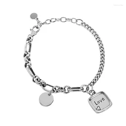 Link Bracelets 925 Sterling Silver Square Disc On Toggle Bracelet 8 Inch Charm Love Fine Jewellery For Women Gifts Her