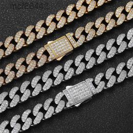 Hip Hop 12mm Spring Snap Double Row Zircon Cuban Chain Trendsetter Personality Mens Hip Necklace Bracelet