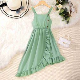 Girl's Dresses 2024 Green Dress For Kids Girl Clothes 8 9 10 11 12 Years Old Summer Camisole Children Dress Flounce Birthday Party Formal Dress d240419