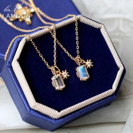 Pendant Necklaces LAMOON Natrual Labradorite Necklace For Women Gemstone Double Crystal Pendant 925 Sterling Silver Gold Plated Fine Jewelry Gift 240419