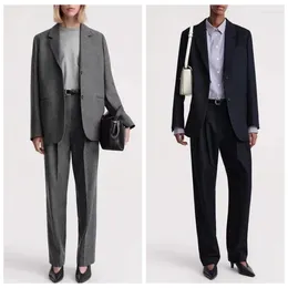 Women's Suits 2024 Autumn Wool Blended Silhouette Textured Blazers Jacket/mid-waist Straight Trousers