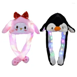 Berets Led Penguin Hat With Moving Ears Jumping Glowing Floppy Ear Fleece Earflap Kids Bomber Drop