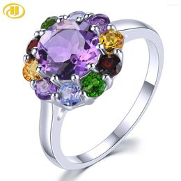Cluster Rings Natural Amethyst Sterling Silver 2.9 S Genuine Multicolor Citrine Garnet Diopside Exquisite Fine Jewelrys S925 Gifts